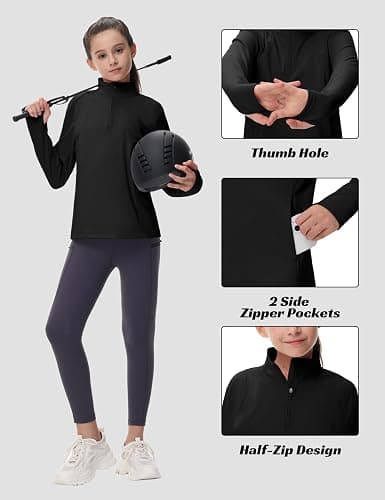 MoFiz Girls Long Sleeve Equestrian Riding Shirt Soft Thermal Half Zip Fleece Lined Jacket for Winter Horseback Riding Kids thumbnail 4