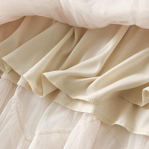 Dirholl Women's A-Line Fairy Patterned Elastic Waist Ruffle Tulle Layered Midi Skirt thumbnail 4