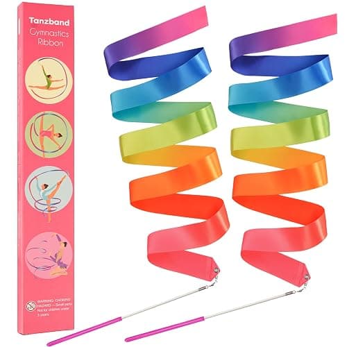 Yeavinfser Tanzband Set, 2 Stück Bunte Gymnastikbänder mit Stab, Regenbogen Farbband für Tanz, Gymnastik & Spiel, Ideal für Mädchen, Kindergeburtstage, Weihnachten, Ostern, Perfekt für Schule Zuhause - Image 1