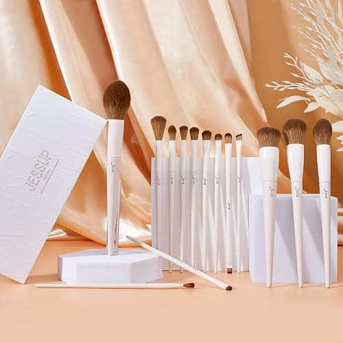 Jessup Makeup Brushes 14Pcs Makeup Brush Set Premium Synthetic Powder Foundation Contour Blush Concealer Eye Shadow Blending Liner Make Up Brush Kit Light Grey T329 thumbnail 7