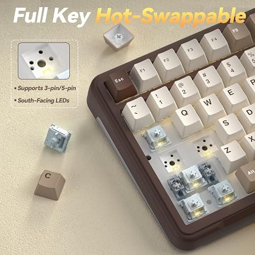 SOLAKAKA A99 Pro Mechanical Keyboard with LCD Screen & Metal Knob, Wireless Gaming Keyboard with BT5.0/2.4GHz/USB-C, Hot Swappable Creamy Keyboard, Gasket Structure, RGB Backlit, for Win/Mac thumbnail 5
