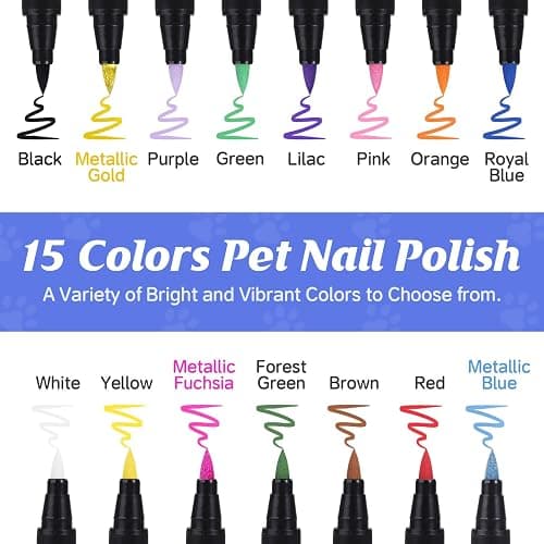 Cherocito Dog Nail Polish Pens Quick Dry, 15 Colors Safe Set for DIY Pretty Nails, Ideal Gifts for Dogs Cats Light Dark Nails, Odorless, Non-Toxic, Water-Based Pet Accessories thumbnail 5