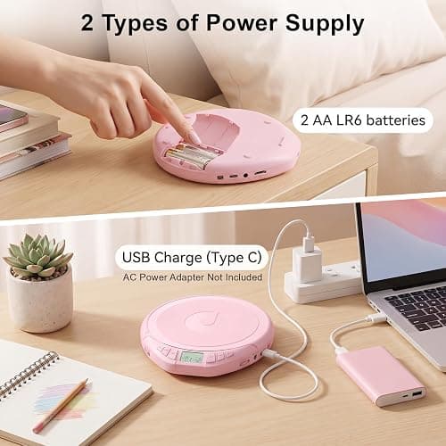 Gueray CD Player Portable with Earphones, CD Discman AUX Cable for Car Home | Personal Discman CD player,PROG memory, CD-R/RW MP3/WMA, Anti-skip shockproof protection, A-B repeat,LCD display thumbnail 5