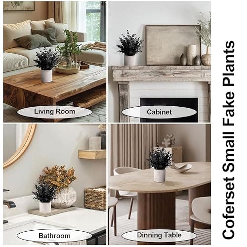 Coferset 2 Pack Black Fake Eucalyptus Small Fake Plants Potted Artificial Plants for Halloween Decorations Shelf Desk Home Farmhouse Room Coffee Table Bathroom Decor(Black) thumbnail 5