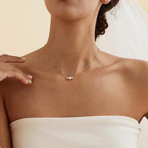 Plenky Pearl Necklaces for Women-14k Gold Plated Layered-Single Pearl Necklace Simple Pearl Choker Necklaces for Women Trendy Cute Gold Necklace Jewelry for Women Gifts thumbnail 2