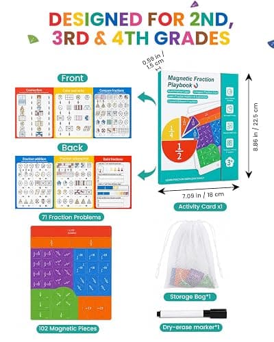 Magnetic Fraction Playbook, Math Manipulatives for 3rd, 4th & 5th Grade, Fractions Demonstration Book with Tiles for Elementary Classroom Must Haves, 102 Montessori Educational Puzzle for Homeschool thumbnail 3