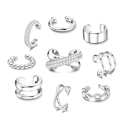 GEMQUEEN 9 Pcs Ear Cuff Non Piercing Earrings for Women - 14K Gold/Silver Plated Chunky Ear Cuffs Earring Non Pierced Ears Clip On Adjustable Fake Cartilage Conch Helix Jewelry Set with 5A CZ - Image 1