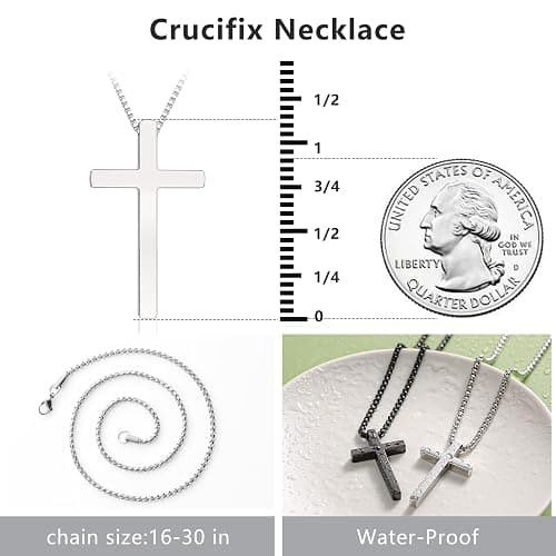 Romass 2 Pcs Cross Necklace for Men Boys,Stainless Steel Pendant Silver Black Crosses Chain Jewelry Gifts Box 16-30 inches thumbnail 5