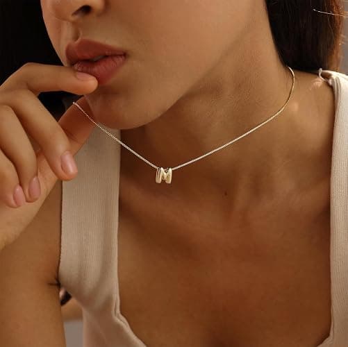 SELSHE Gold Plated Letter Necklace, Cute Initial Necklaces for Women 14k Gold Plated Balloon Letter Necklace Dainty Necklaces for Women Trendy Charm Name Choker Fashion Womens Jewelry thumbnail 5