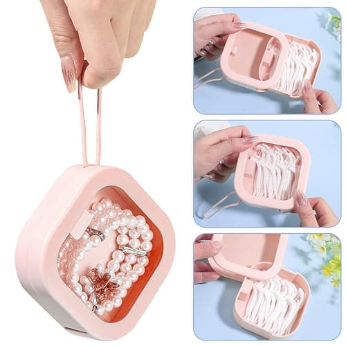 Prudiut 2Pcs Hair Tie Organizer, Hair Tie Holder Clip Organizer Christmas Gifts for Baby Teen Girl Women, Portable Hanging Small Items Desktop Travel Storage Box(Pink and White) thumbnail 4