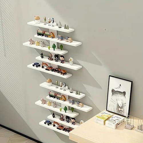 HUHUJIA 5-Tier Trinket Shelf, Wall Display Shelf for Collectibles (White) | Trinket shelves, Display shelves for collectibles, Floating wall shelves for trinkets,Wall decor living room thumbnail 4
