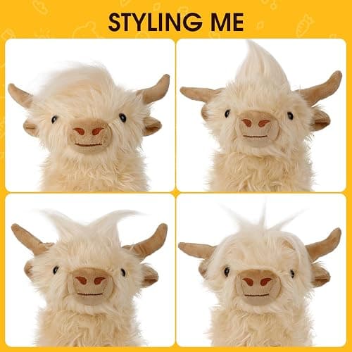OROZCOR Microwavable Highland Cow Stuffed Animal, Weighted Highland Cow Plush Toys, Cute Weighted Stuffed Animals Gifts for Adult Kids Girls Boys (Microwavable White) thumbnail 7