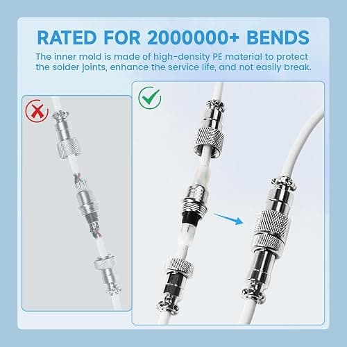 ATTACK SHARK C01Ultra Coiled Keyboard Cable with RGB Lighting, Custom USB-C Aviator Cable, Type-C to USB-A, Support 8KHz Return Rate with 4-Pin Metal Aviation Connector for PC Gaming Keyboard-White thumbnail 8