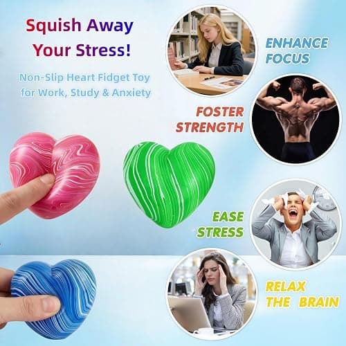 Xinbalove Love Shape Squishy Squeeze Toys, Anxiety Sensory Stress Hand Toys, Soft Heart Balls for Stress Relief, Classroom Prizes, Calming Adults Fidget Toys thumbnail 3