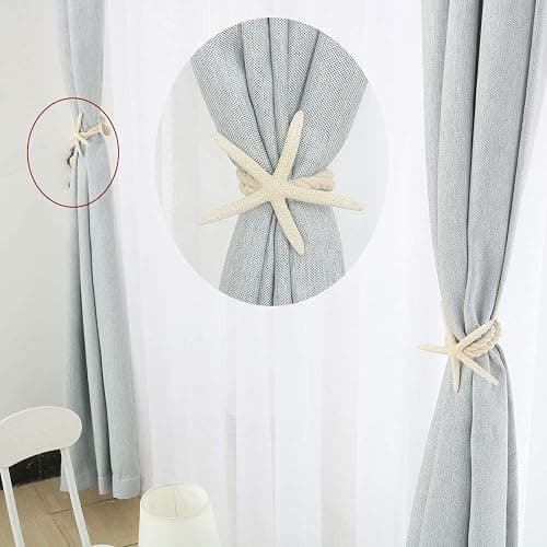 2 Pcs Natural Starfish Curtain Tiebacks, Handmade Woven Rope Curtain Curtain Ties Blinds Accessories for Outdoor, Home, Office, Hotel, Living Room Curtain Decoration thumbnail 3