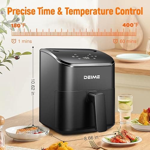 DEIME Air Fryer, Small Digital 2.8 Qt Airfryer Space Saving Compact, Bake, Reheat, Roasts for Quick Easy Meals, Mini Compact & Quiet, Nonstick & Dishwasher Safe Basket (Black) thumbnail 3