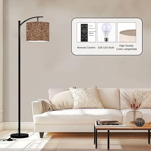 BVCAHSAW Arc Floor Lamp Leopard Seamless Pattern Animal Print Modern Tall Standing Lamp Dimmable with Remote Adjustable Drum Shade Footswitch for Living Room Bedroom Office thumbnail 3