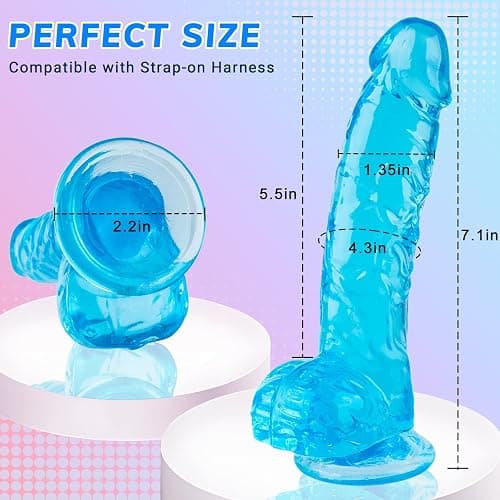 7 Inch Realistic Silicone Dildo, Soft Blue Dildos Sex Toy with Strong Suction Cup, Adult Toys for Vaginal G-Spot and Anal Play, Waterproof Flexible Lifelike Penis for Women Men Beginners Couples thumbnail 2