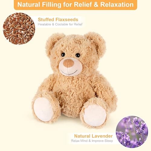 SuzziPals Teddy Bear Stuffed Animals, Microwavable Stuffed Animal Heating Pads for Heat Therapy, Stress Relief Toy for Anxiety, Cuddle, Companion, Bear Plush Gifts for Girls Boys Adults - Teddy Bear thumbnail 4