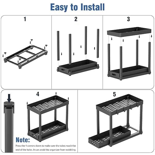 POUGNY 2 Pack Pull-Out Storage Organizers, Under Sink Organizer and Storage for Bathroom & Kitchen,Multi-Purpose Under Cabinet Organizers and storage Black thumbnail 7