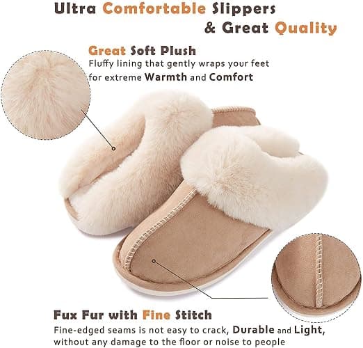 Adorllya Slippers for Women Men Cozy Memory Foam Plush Fleece House Shoes Furry Wool-Like w/Indoor Outdoor thumbnail 5
