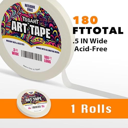 TSSART White Art Tape Medium Tack - Masking Artists Tape for Drafting Art Watercolor Painting Canvas Framing - Acid Free 1/2Inch/ 0.5inch Wide 180FT Long thumbnail 2