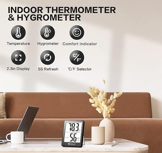 DOQAUS Indoor Thermometer [2 Pack], Mini Digital Hygrometer Room Thermometer, Humidity Meters, Accurate Temperature Humidity Monitor Gauge for House, Baby Room, Greenhouse, Home Black (2.3X1.8inch) | Mini Room Thermometer with Accurate Temperature and Humidity Monitor for House, Baby Room, Greenhouse, Garage thumbnail 2