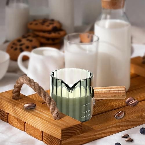 Espresso Cups Set of 2, 4 OZ Espresso Shot Glasses with Wood Handle, V-Shaped Spouts Cups, Ribbed Milk Frothing Pitcher, Glass Measuring Cup, Coffee Espresso Accessories, Demitasse Cups, Small (Gray) thumbnail 7