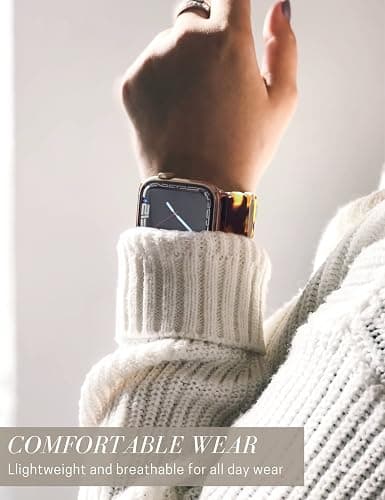 Heesch Tortoise Stretchy Watch Band Compatible with Apple Watch Serise Ultra/SE/8/7/6/5/4/3/2/1, Resin Cute Watch Strap Wristband for iWatch Bracelet for Women Men Girls, 38/40/41mm, 42/44/45/46/49mm, Oval Version thumbnail 6