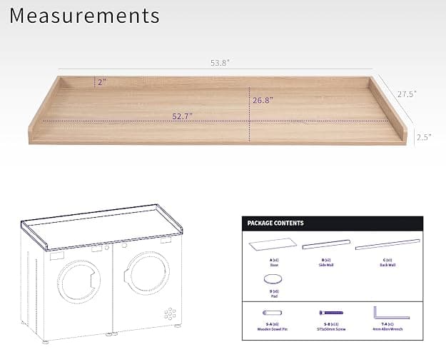 Life Finds 54 inch Washer Dryer Countertop with Safety Ledge for Laundry Room Organization, Light Wood, LF-WDCT1C thumbnail 3