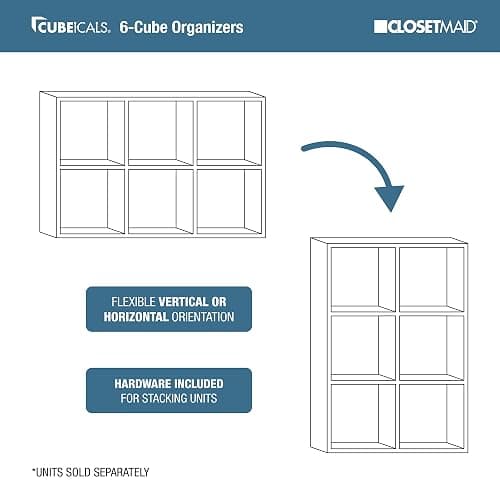 ClosetMaid Cubeicals 6 Cube Storage Shelf Organizer Bookshelf, Stackable, Vertical or Horizontal, Easy Assembly, Wood, White Finish thumbnail 5