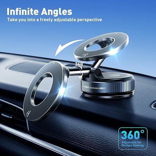 TUTGLOBAL Magnetic Car Phone Holder Mount【Upgraded Anti-Loose-Arm Version】 360° Adjustable Nano Gel Vacuum Suction Cup Phone Holders for Your Car for MagSafe Cases iPhone 17-12 [108lbs & 3000gf] thumbnail 5