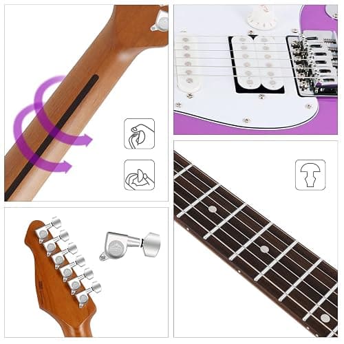 EASTROCK Electric Guitar 39" Full Size Solid Body Electric Guitar Kit for Beginner Girls & Adults with 10w Amp, Bag, Capo, Shoulder Strap, String, Cable, Picks, (Right-Handed, Purple) thumbnail 5