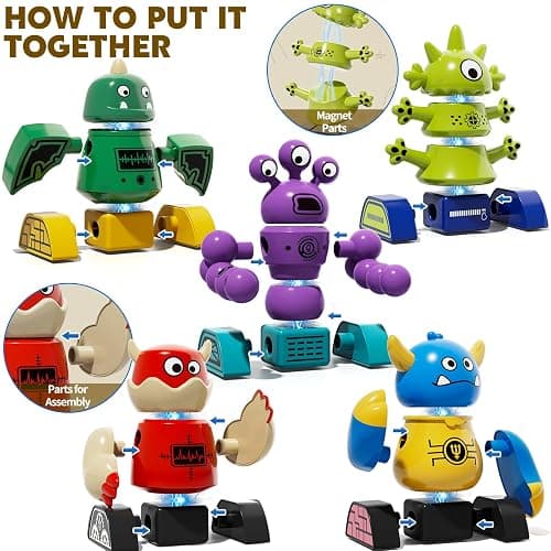 TEMI Magnet Robot Toy for Kids 3-5 Years Old - Monster Magnet Toys Stacking Transform Toys with Storage Box, Set for Boys Age 3 4 5 6 7 Years Old Boys, Christmas and Birthday Gifts thumbnail 8