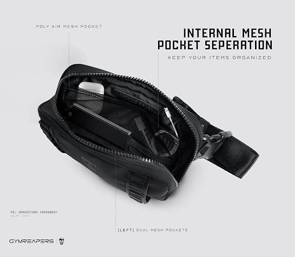 Gymreapers Travel Small Crossbody Bags for Men & Women with Hidden Pocket - Waterproof Crosssbody Fanny Pack for Men with Adjustable Shoulder Sling Belt for Traveling, Running & Hiking (Onyx) thumbnail 5