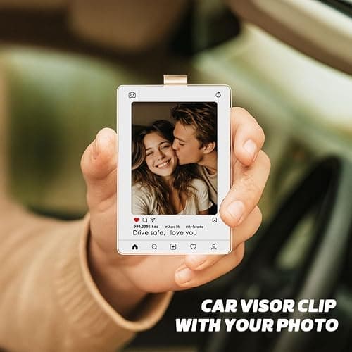 Valentine’s Day Gift for Him Her, 2 Pack Personalized Car Visor Photo Clip, Custom Couple Picture Holder, 2 Acrylic Frames + 5 Mats, No Adhesive Snap-Lock Clip, Heat-Resistant Car Keepsake (Couple) thumbnail 5