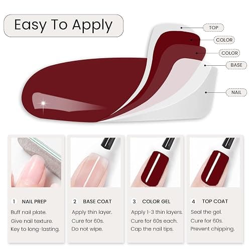 MAYCHAO 15ML Red Gel Nail Polish 1Pc Burgundy Red Gel Polish Soak Off UV LED Nail Polish Nail Art Starter Manicure Salon DIY at Home, 0.5 OZ thumbnail 7