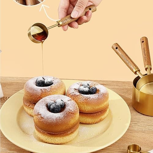 8Pcs Measuring Cups and Spoons Set - Golden Stainless Steel Measuring Cups with Wooden Handle, Metal Measuring Spoons Set Nesting Kitchen Measure Set for Kitchen/Food/Baking (8Pcs Wooden Handle) thumbnail 7