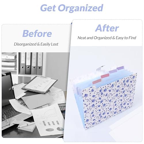 SKYDUE Expanding File Folder with 5 Pockets, Floral Accordion File Organizer for Important Document, Portable Receipt Paper Organizer, School Office Supplies,Blue thumbnail 4