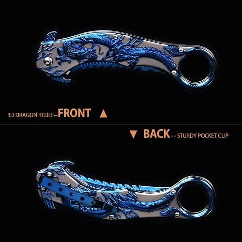 Vividstill Pocket Knife for Men, Cool Folding Knife With 3D Blue Dragon Relief, Great Gift Edc Knife For Men Outdoor Survival Camping Hiking thumbnail 6