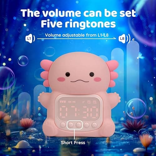 Aokpsrt Axolotl Alarm Clock with Night Light for Kids, Rechargeable Silicone Lamp Time to Wake Clock，Cute Animal Tabletop Lamp, Perfect Sleep Companion for Boys Girls - Axolotl thumbnail 7