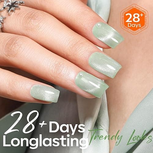 modelones Cat Eye Gel Nail Polish Green, Green Grapes Glitter Magnetic Nail Polish with Magnet Soak Off U V Winter Gel Polish Shimmer Nail Art Manicure Salon DIY thumbnail 6