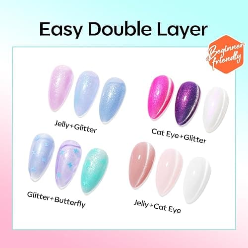 modelones 32 PCS Summer Gel Nail Polish Set, 28 Colors Glitter Cat Eye Jelly Pearl Chameleon Gel Polish with Magnet, No Wipe Base Coat, Glitter & Glossy & Matte Top Coat Soak Off Nail Art Kit thumbnail 5