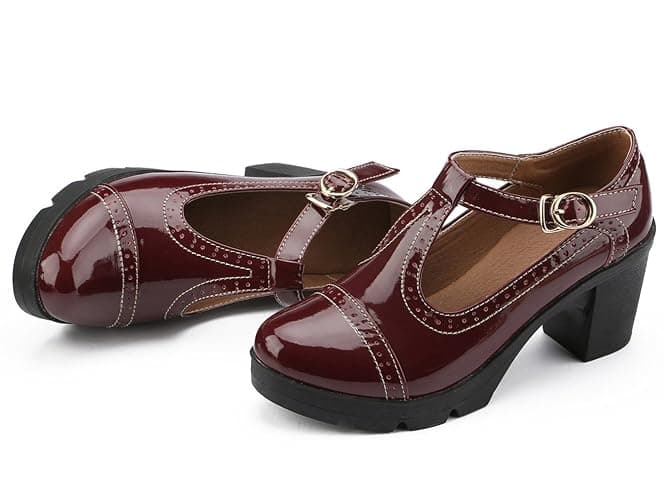 DADAWEN Women's Classic T-Strap Platform Mid-Heel Square Toe Oxfords Dress Shoes thumbnail 5