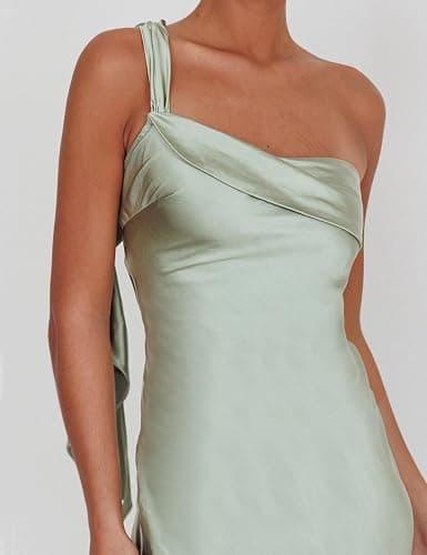 2026 Satin One Shoulder Maxi Dress for Women Summer Silk Formal Elegant Backless Ruffle Sleeveless Wedding Guest Dresses thumbnail 5