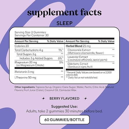 Lemme Sleep Gummies with 5mg Melatonin, Magnesium, L-Theanine, Elderberry, Chamomile & Lavender, Drug-Free Non-Habit Forming Sleep Aid, Berry Flavor, 60 Count, 30-Day Supply thumbnail 4