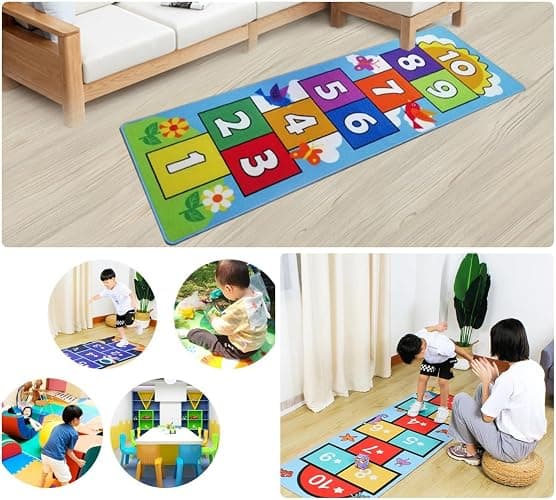 Hop and Count Hopscotch Rug, Kids Floor Play Area Rug Game Carpet Crawl Jump Mat, Children Numbers Learning Non-Slip Rug, Great for Ages 3 to 7 Boys Girls, Home Decor, 26''x55'' thumbnail 7