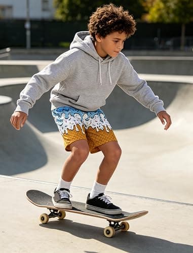 Cozople Boys Athletic Shorts Ice Cream Drip Mesh Breathable for 5-14 Years | boys ice cream basketball shorts, kids baseball drip shorts, 4-way stretch quick dry for all sports, pockets design thumbnail 4