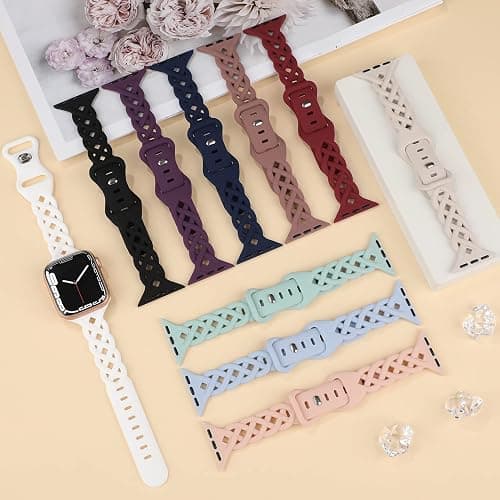 Braided Silicone Bands Compatible with Apple Watch 38mm 40mm 41mm 42mm 44mm 45mm 46mm 49mm for Women, Slim Thin Narrow Hollow-out Strap Cute for iWatch Ultra 2 Series 10/SE/9/8/7/6/5/4/3/2/1 Women thumbnail 7