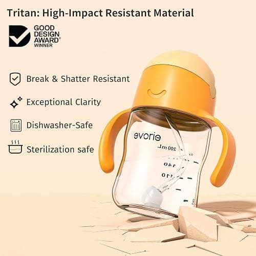 Evorie Tritan Weighted Straw Sippy Cup with Handles for Baby and Toddlers, Spill Proof Baby Water Bottle with Straw for 6 Months and up, 7 Oz, Infant Training Water Bottle (Daydream) thumbnail 6